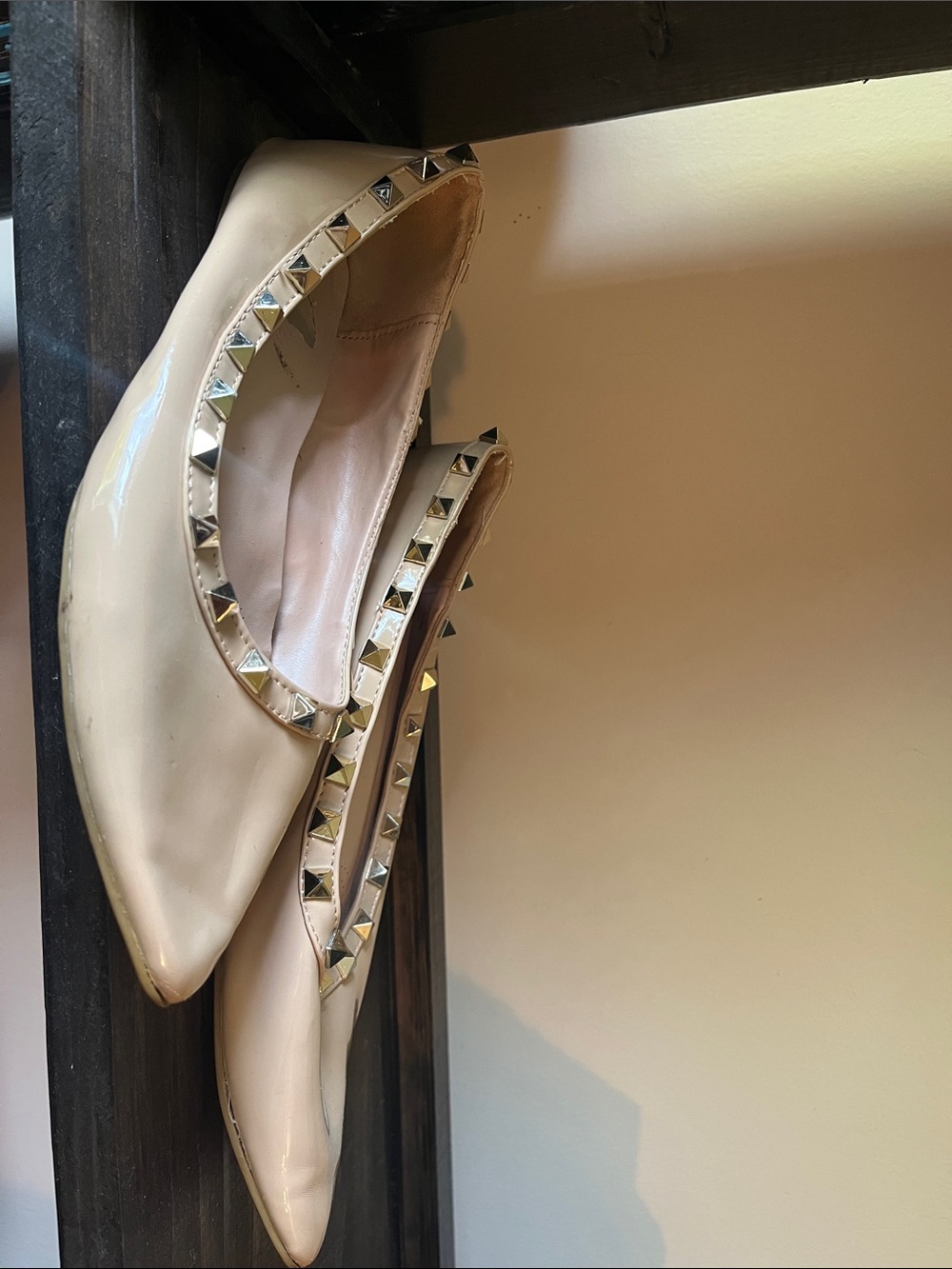 Forever 21 Nude Patent Pointed Toe Flats with Gold Studs